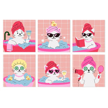Load image into Gallery viewer, Mini Paint by Numbers Set 7.9"x7.9" (6 pieces) - Spa Day Cats 2 Figured'Art