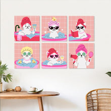 Load image into Gallery viewer, Mini Paint by Numbers Set 7.9"x7.9" (6 pieces) - Spa Day Cats 2