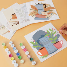 Load image into Gallery viewer, Mini Paint by Numbers Set 7.9"x7.9" (6 pieces) - Coffee Ritual