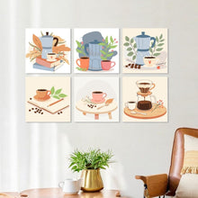 Load image into Gallery viewer, Mini Paint by Numbers Set 7.9"x7.9" (6 pieces) - Coffee Ritual