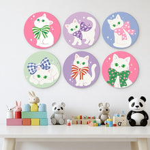 Load image into Gallery viewer, Mini Paint by Numbers Set - Discs Ø7.9" (6 pieces) - Ribbon and Cats