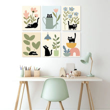 Load image into Gallery viewer, Mini Paint by Numbers Set 5.9"x7.9" (6 pieces) - Curious Black Cats