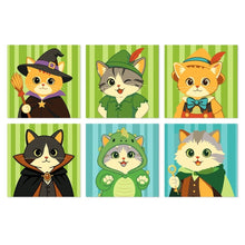 Load image into Gallery viewer, Mini Paint by Numbers Set 7.9"x7.9" (6 pieces) - Fantasy Cat Cast Figured'Art