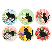Load image into Gallery viewer, Mini Paint by Numbers Set - Discs Ø7.9" (6 pieces) - Black Cat and Flowers Figured'Art