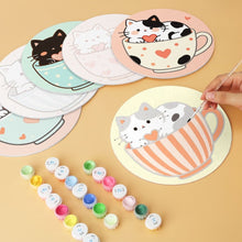 Load image into Gallery viewer, Mini Paint by Numbers Set - Discs Ø7.9" (6 pieces) - Cats and Teacups
