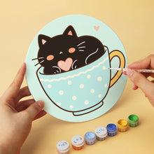 Load image into Gallery viewer, Mini Paint by Numbers Set - Discs Ø7.9" (6 pieces) - Cats and Teacups
