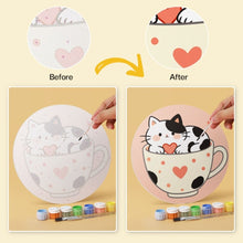 Load image into Gallery viewer, Mini Paint by Numbers Set - Discs Ø7.9" (6 pieces) - Cats and Teacups