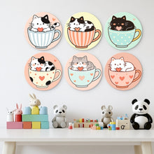 Load image into Gallery viewer, Mini Paint by Numbers Set - Discs Ø7.9" (6 pieces) - Cats and Teacups