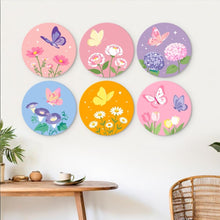 Load image into Gallery viewer, Mini Paint by Numbers Set - Discs Ø7.9" (6 pieces) - Pastel Butterflies 2