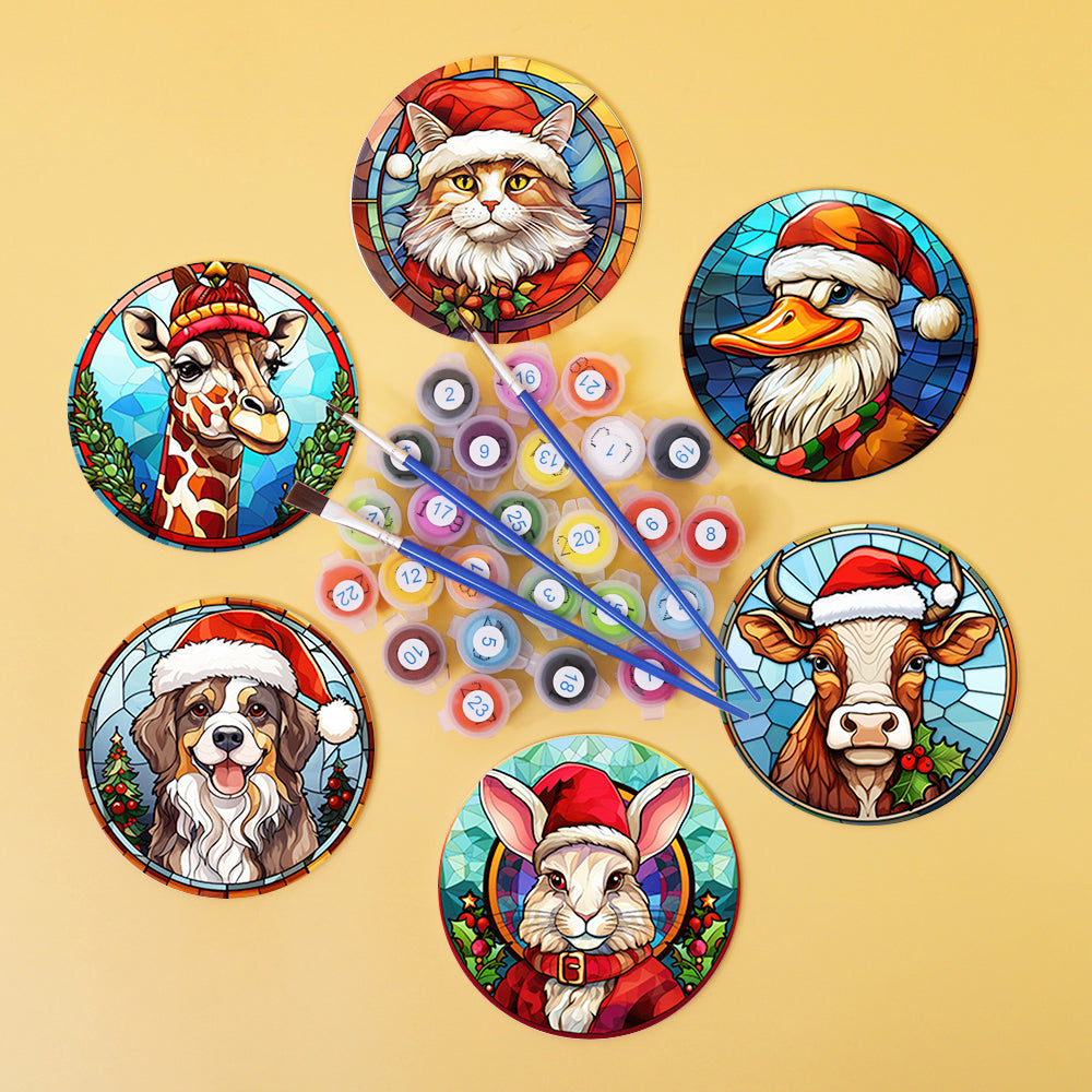 Paint by numbers 6" Coasters (6 pieces) - Christmas Critters