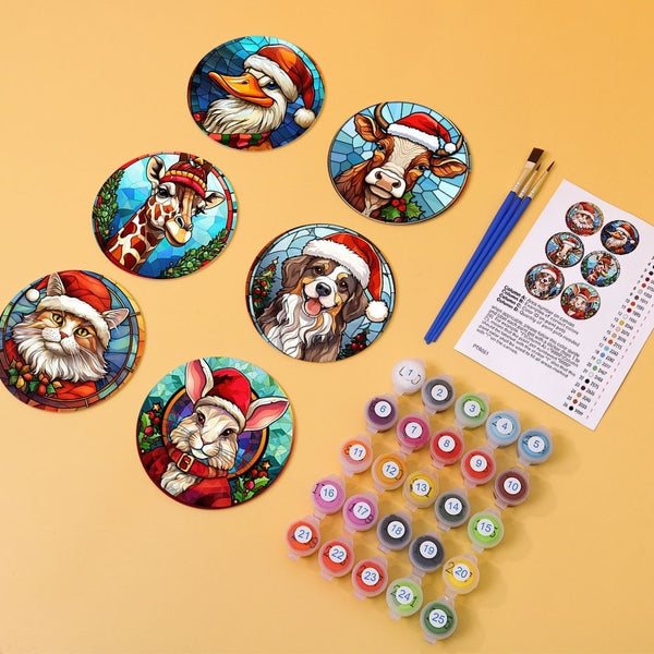 Paint by numbers 6" Coasters (6 pieces) - Christmas Critters
