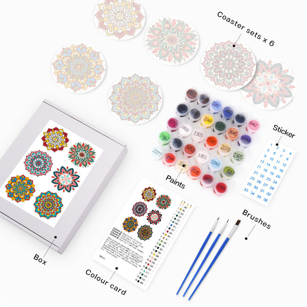 Paint by numbers 6" Coasters (6 pieces) - Colorful Coasters Mandala
