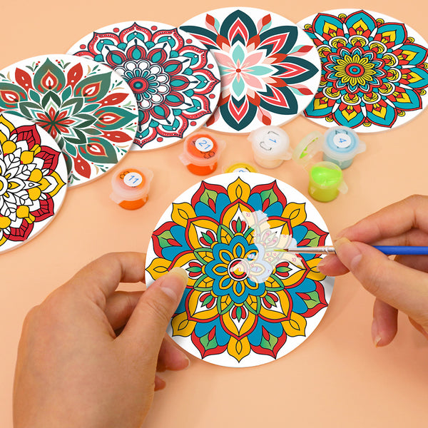 Paint by numbers 6" Coasters (6 pieces) - Colorful Coasters Mandala
