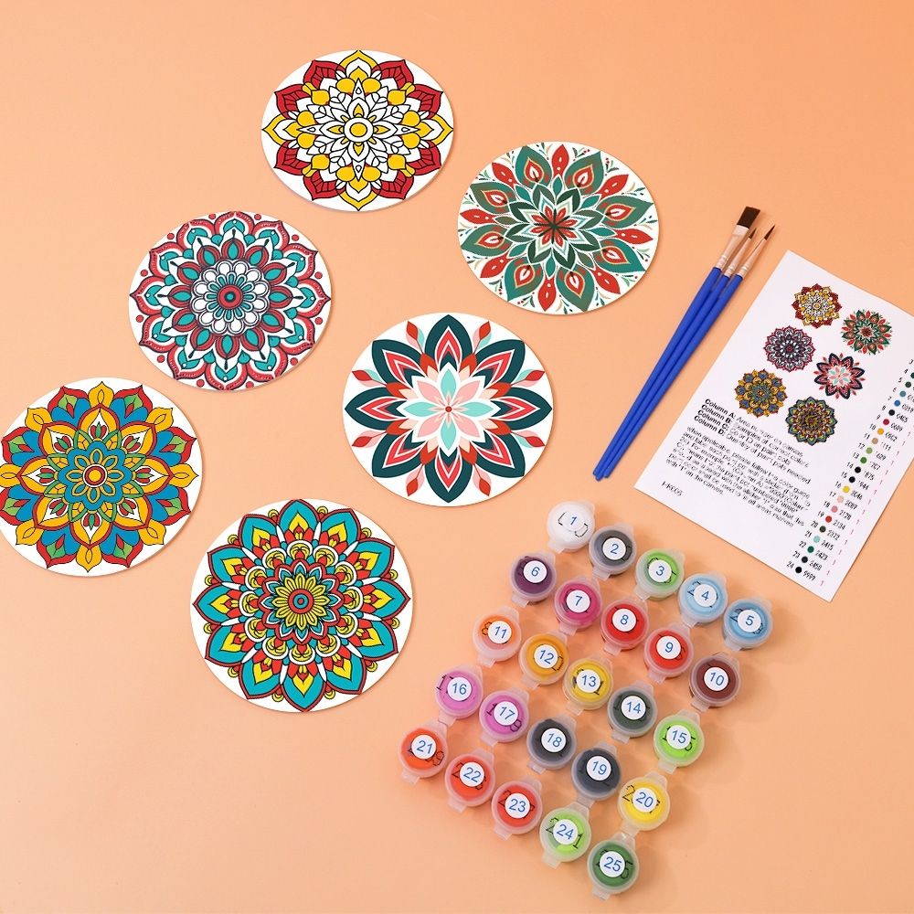 Paint by numbers 6" Coasters (6 pieces) - Colorful Coasters Mandala
