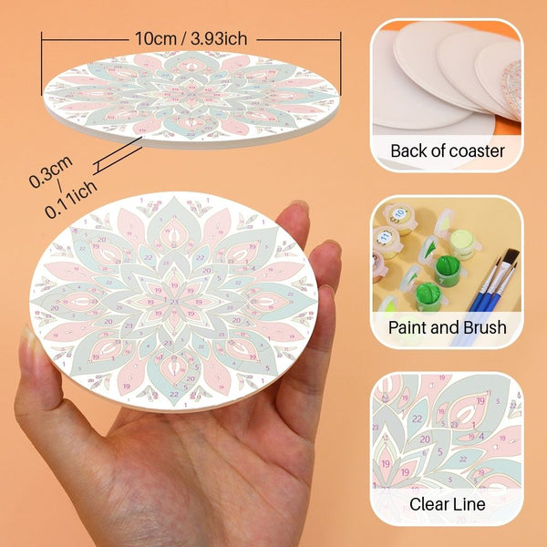 Paint by numbers 6" Coasters (6 pieces) - Colorful Coasters Mandala