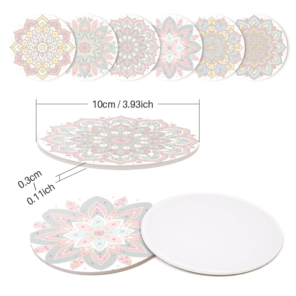 Paint by numbers 6" Coasters (6 pieces) - Colorful Coasters Mandala