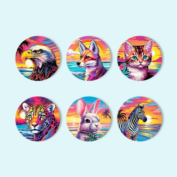 Paint by numbers 6" Coasters (6 pieces) - Pop Art Wildlife