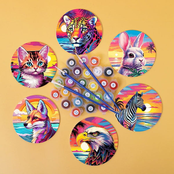 Paint by numbers 6" Coasters (6 pieces) - Pop Art Wildlife