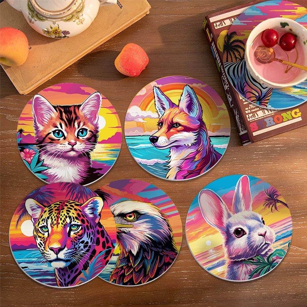 Paint by numbers 6" Coasters (6 pieces) - Pop Art Wildlife