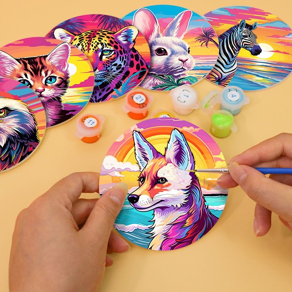 Paint by numbers 6" Coasters (6 pieces) - Pop Art Wildlife