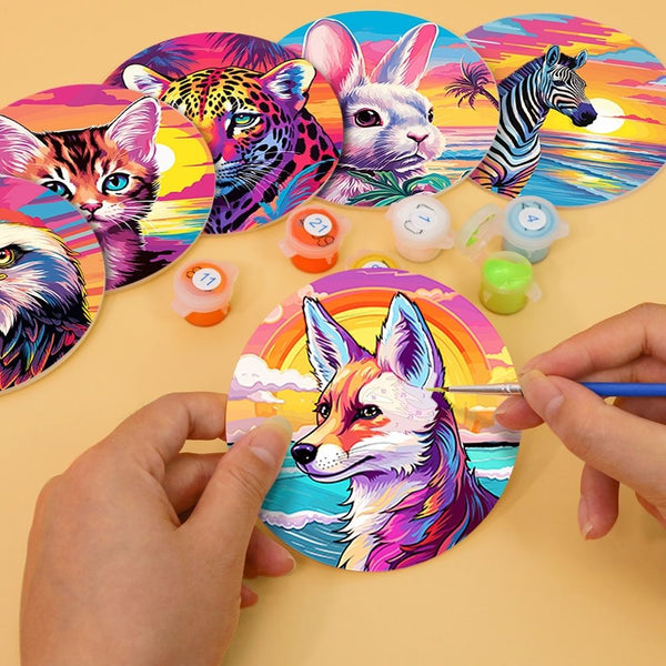 Paint by numbers 6" Coasters (6 pieces) - Pop Art Wildlife