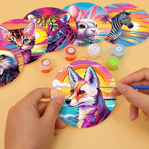 Paint by numbers 6" Coasters (6 pieces) - Pop Art Wildlife