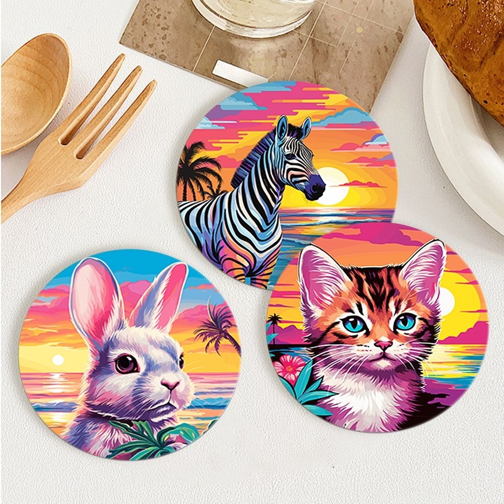 Paint by numbers 6" Coasters (6 pieces) - Pop Art Wildlife
