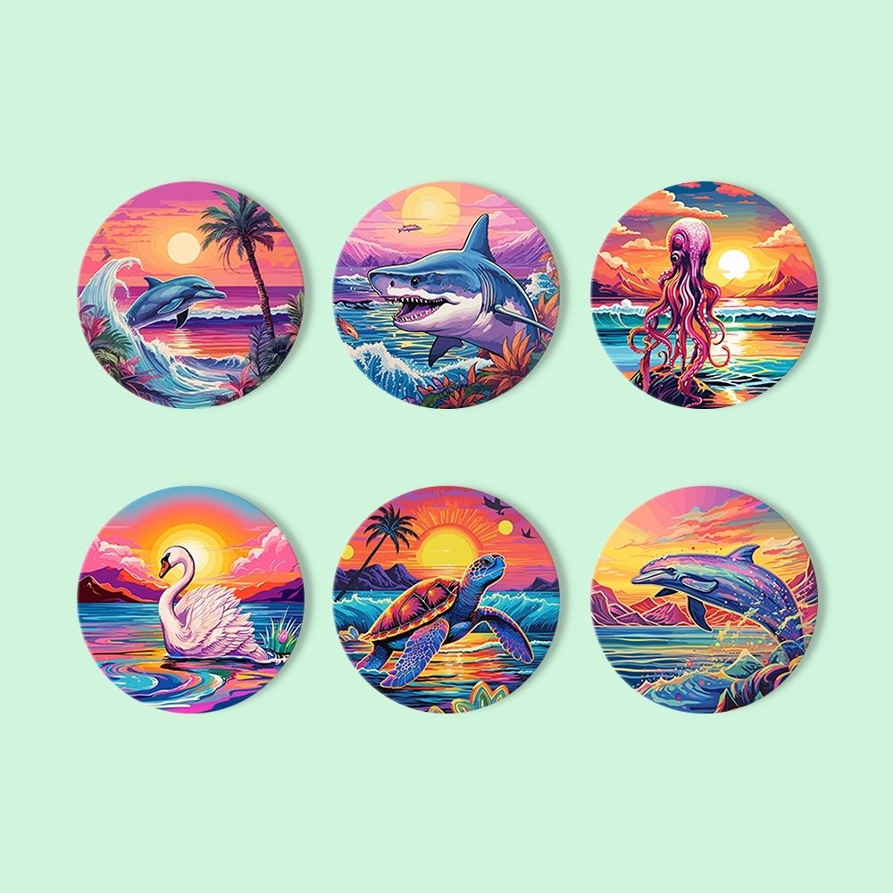 Paint by numbers 6" Coasters (6 pieces) - Colorful Sea Life