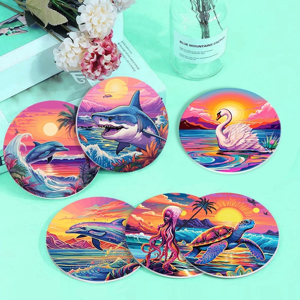 Paint by numbers 6" Coasters (6 pieces) - Colorful Sea Life