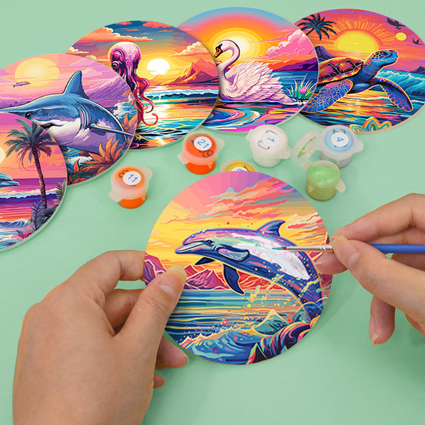 Paint by numbers 6" Coasters (6 pieces) - Colorful Sea Life