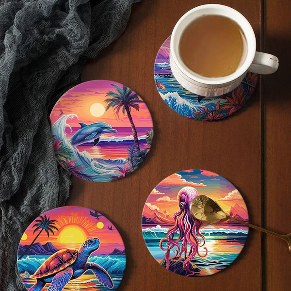 Paint by numbers 6" Coasters (6 pieces) - Colorful Sea Life