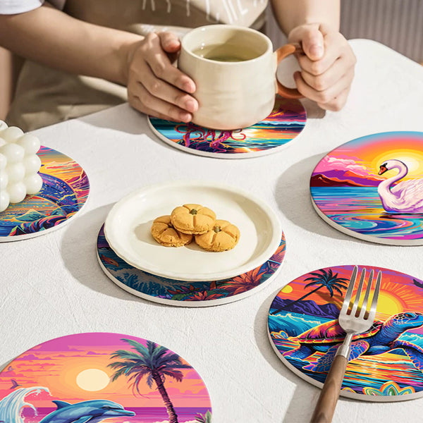 Paint by numbers 6" Coasters (6 pieces) - Colorful Sea Life