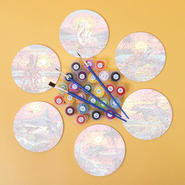 Paint by numbers 6" Coasters (6 pieces) - Colorful Sea Life