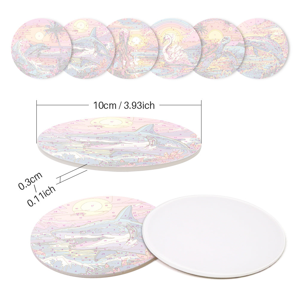 Paint by numbers 6" Coasters (6 pieces) - Colorful Sea Life
