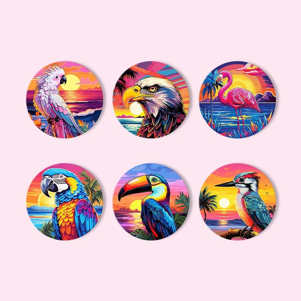 Paint by numbers 6" Coasters (6 pieces) - Vibrant Tropical Birds