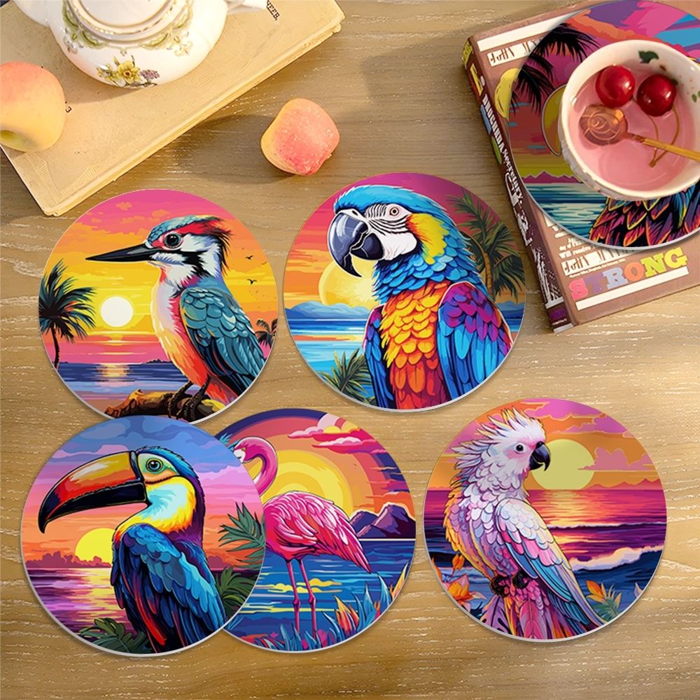 Paint by numbers 6" Coasters (6 pieces) - Vibrant Tropical Birds