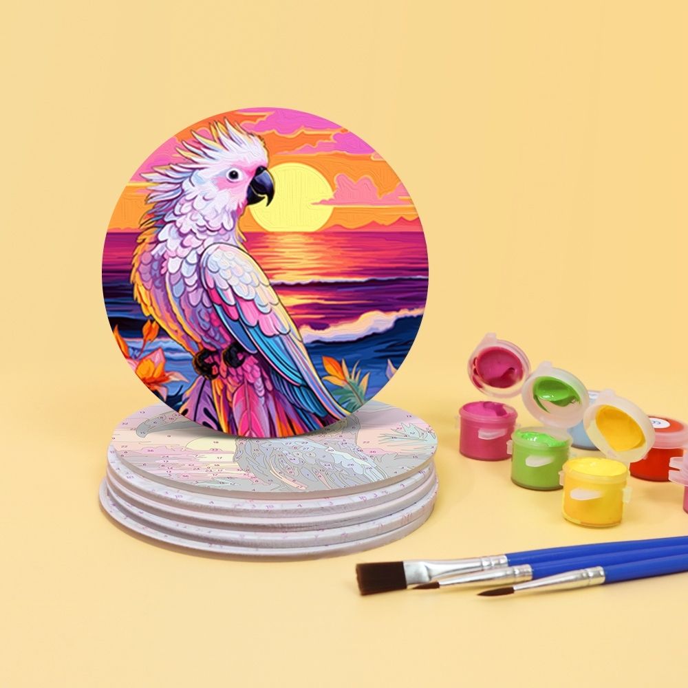 Paint by numbers 6" Coasters (6 pieces) - Vibrant Tropical Birds