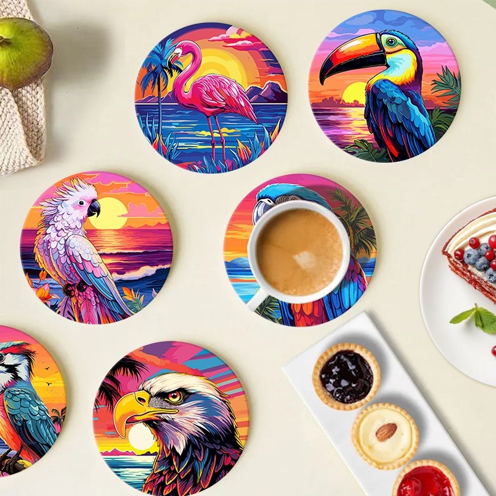 Paint by numbers 6" Coasters (6 pieces) - Vibrant Tropical Birds