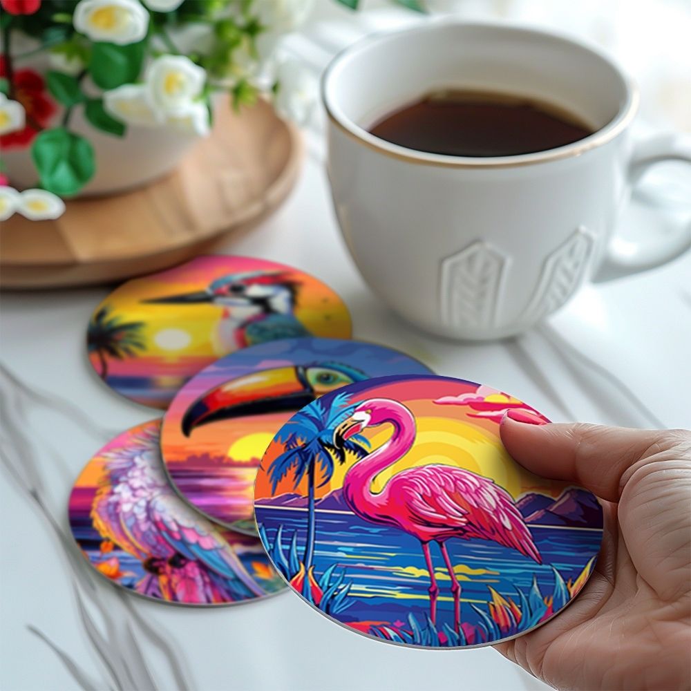 Paint by numbers 6" Coasters (6 pieces) - Vibrant Tropical Birds
