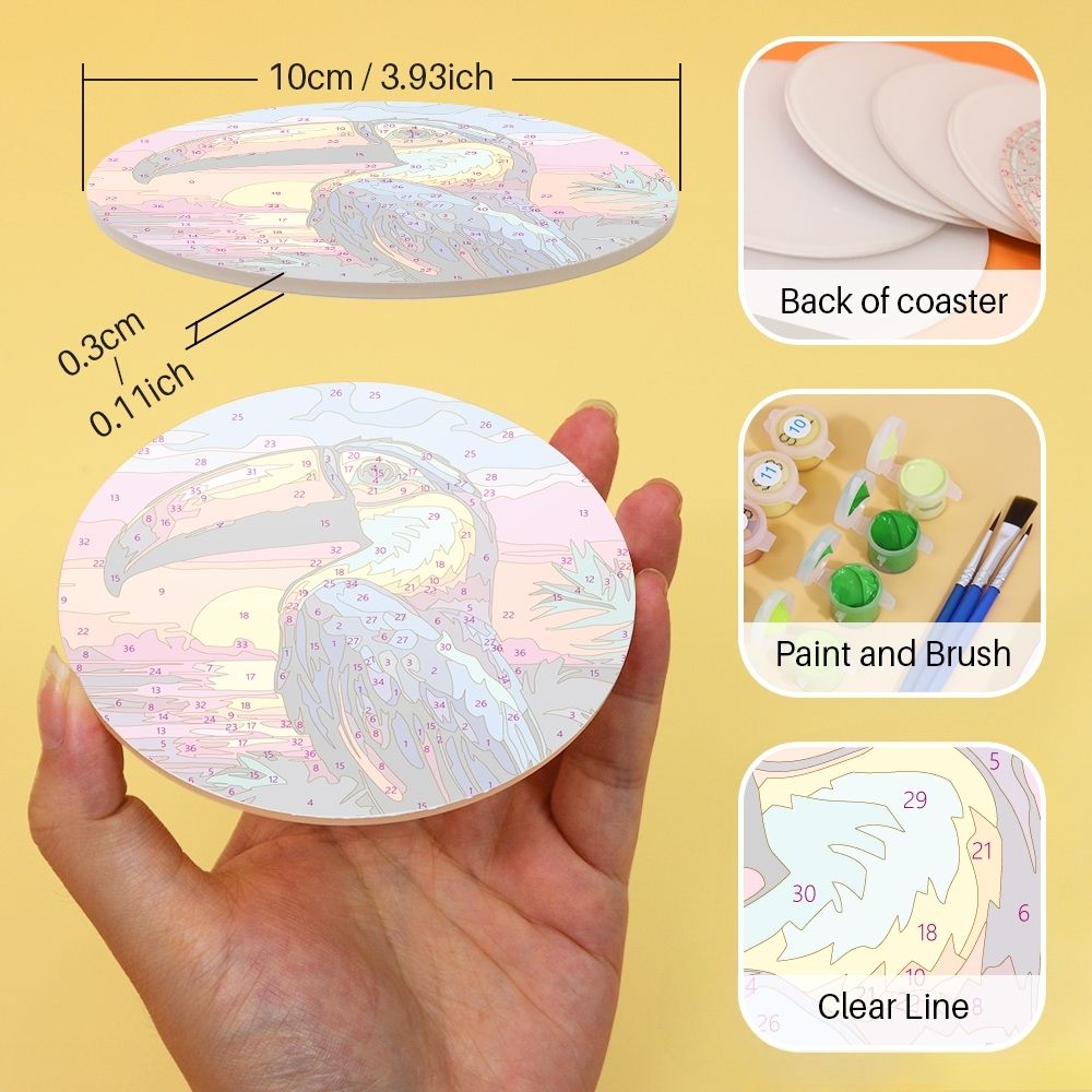 Paint by numbers 6" Coasters (6 pieces) - Vibrant Tropical Birds