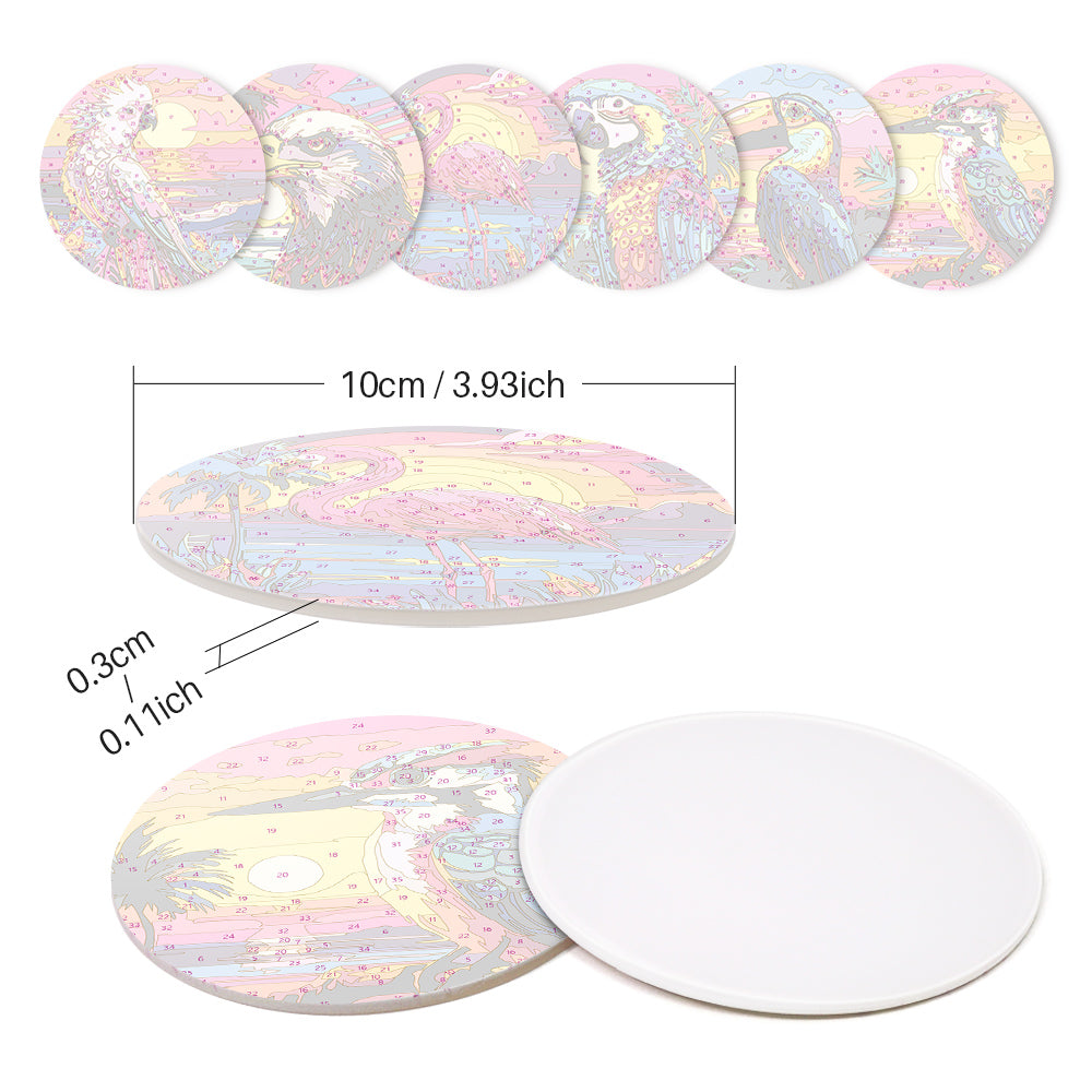 Paint by numbers 6" Coasters (6 pieces) - Vibrant Tropical Birds