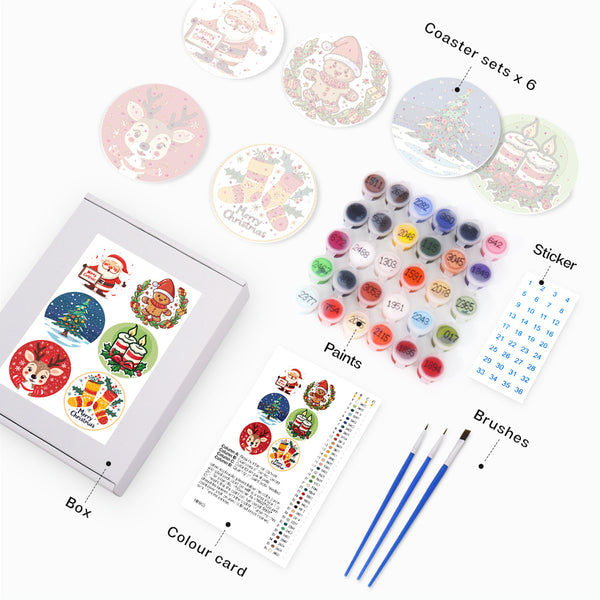 Paint by numbers 6" Coasters (6 pieces) - Handmade Christmas