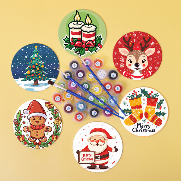 Paint by numbers 6" Coasters (6 pieces) - Handmade Christmas