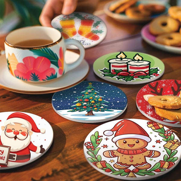 Paint by numbers 6" Coasters (6 pieces) - Handmade Christmas