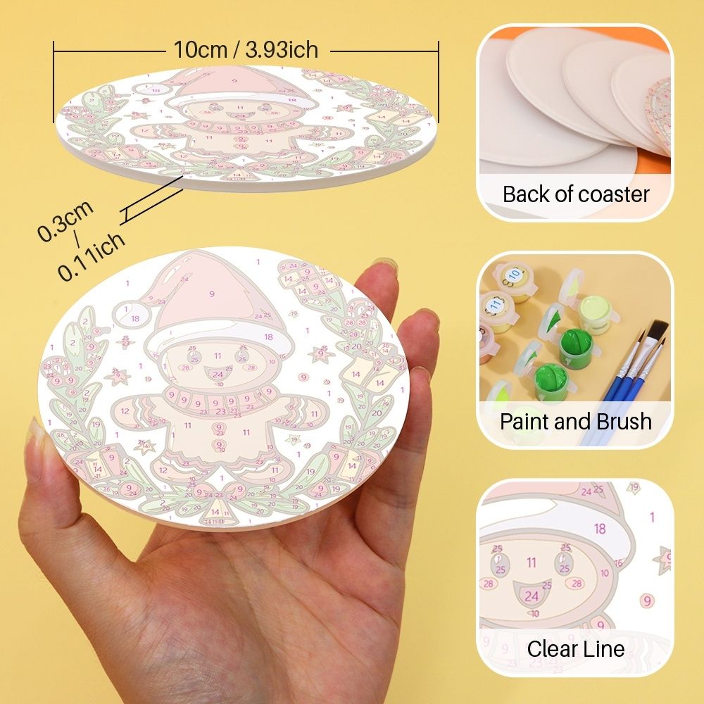 Paint by numbers 6" Coasters (6 pieces) - Handmade Christmas