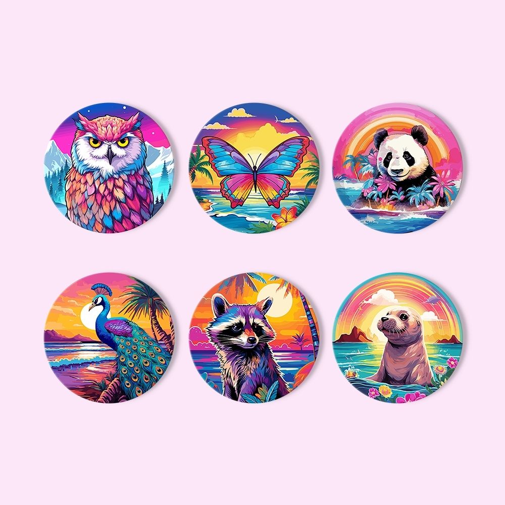 Paint by numbers 6" Coasters (6 pieces) - Wildlife Series with Panda, Raccoon and Seal