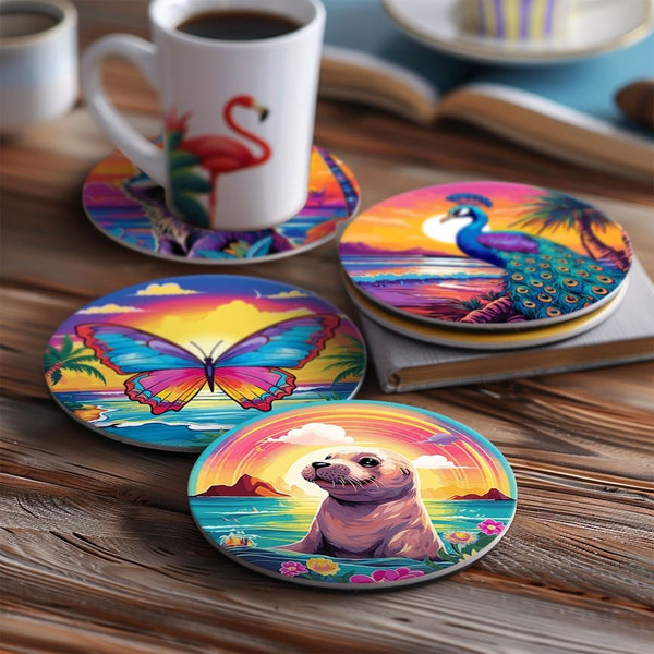 Paint by numbers 6" Coasters (6 pieces) - Wildlife Series with Panda, Raccoon and Seal