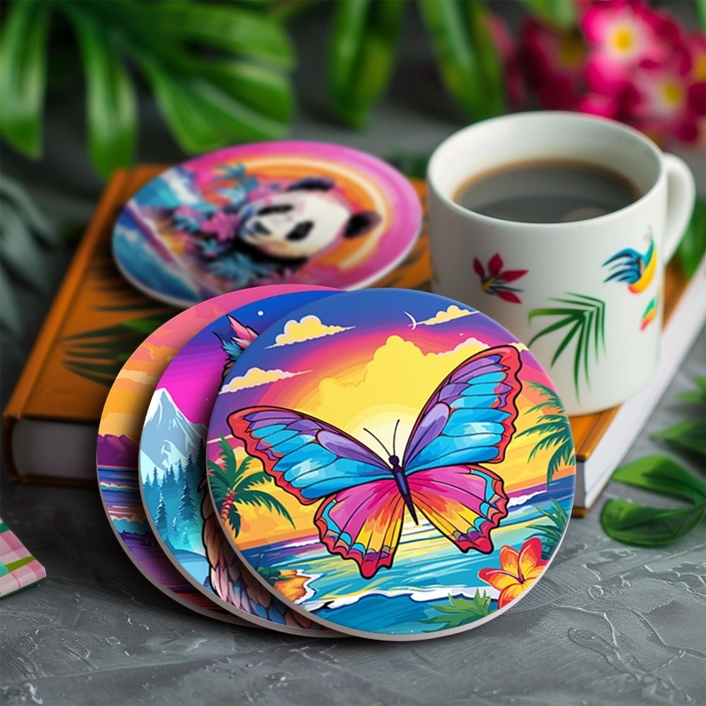 Paint by numbers 6" Coasters (6 pieces) - Wildlife Series with Panda, Raccoon and Seal