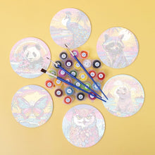 Load image into Gallery viewer, Paint by numbers 4" Coasters (6 pieces) - Wildlife Series with Panda, Raccoon and Seal