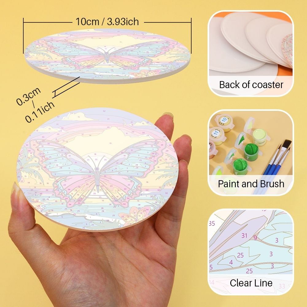 Paint by numbers 6" Coasters (6 pieces) - Wildlife Series with Panda, Raccoon and Seal